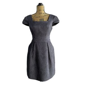 BCBGeneration Dress 6 Lead Gray Cap Sl Square Neck Pleat Pocket Party NWT $128
